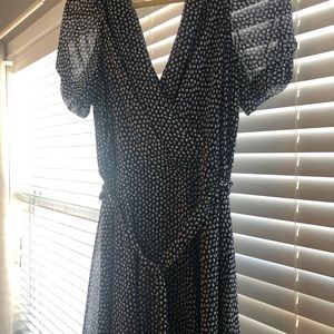 DKNY black & white print wrap dress SZ 14